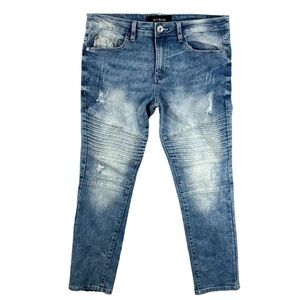 WT02 Acid Wash Edgy Street Distressed Light Blue Denim Jeans Mens Size 32